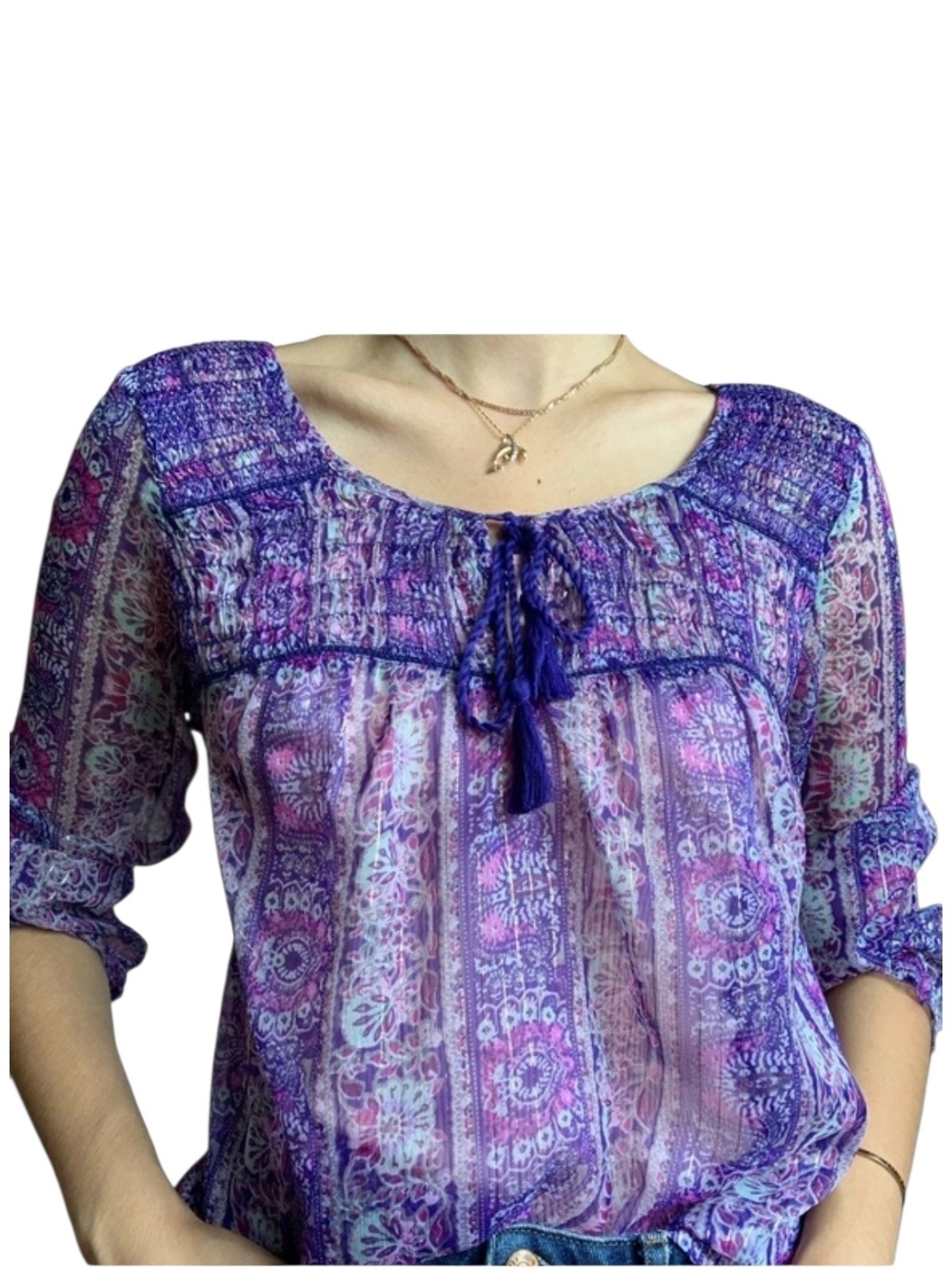 American Eagle Outfitters Purple Boho Tie-Front Tunic